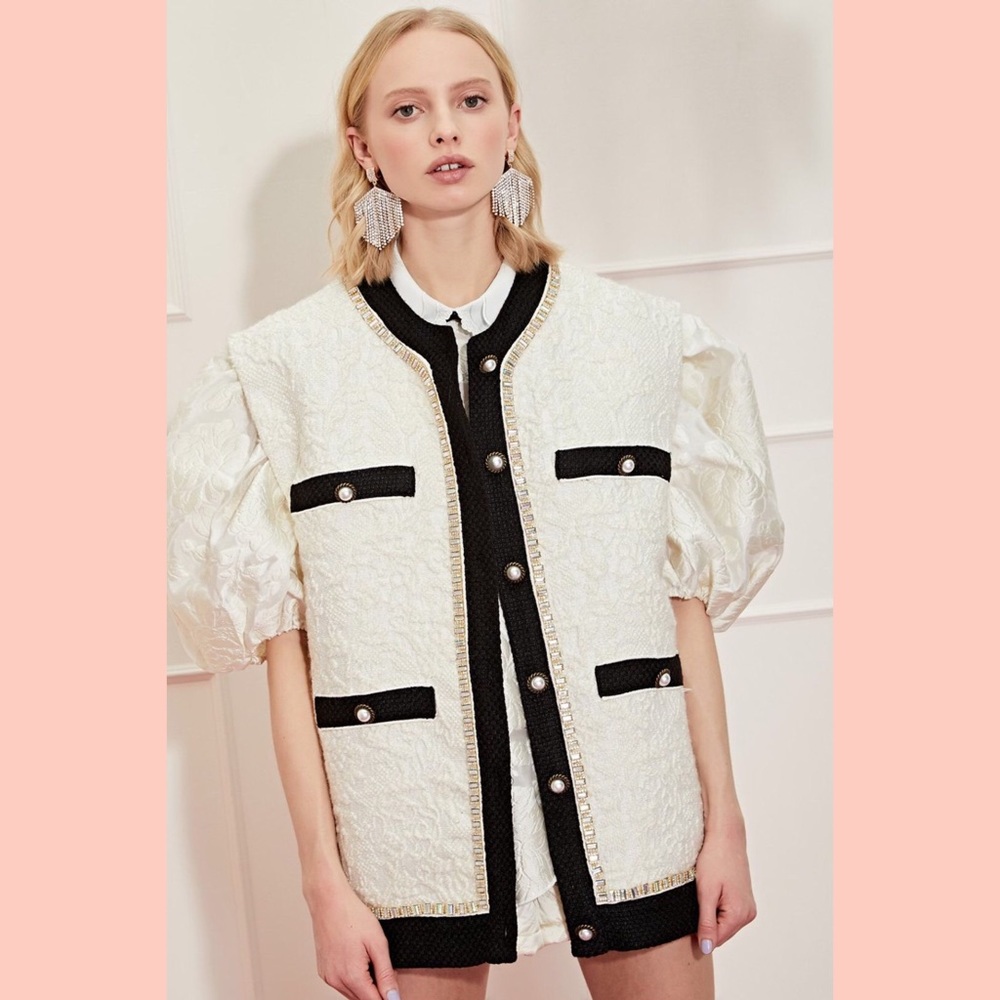 SISTER JANE RHINESTONE BUCK SLEEVELESS CARDIGAN